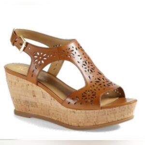 Women's Franco Sarto A-Flirt Brown Leather Cork Wedges Sandals Size 10M